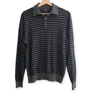 Brooks Brothers Men's Merino Wool Striped Polo Sweater Blue Grey Size Medium